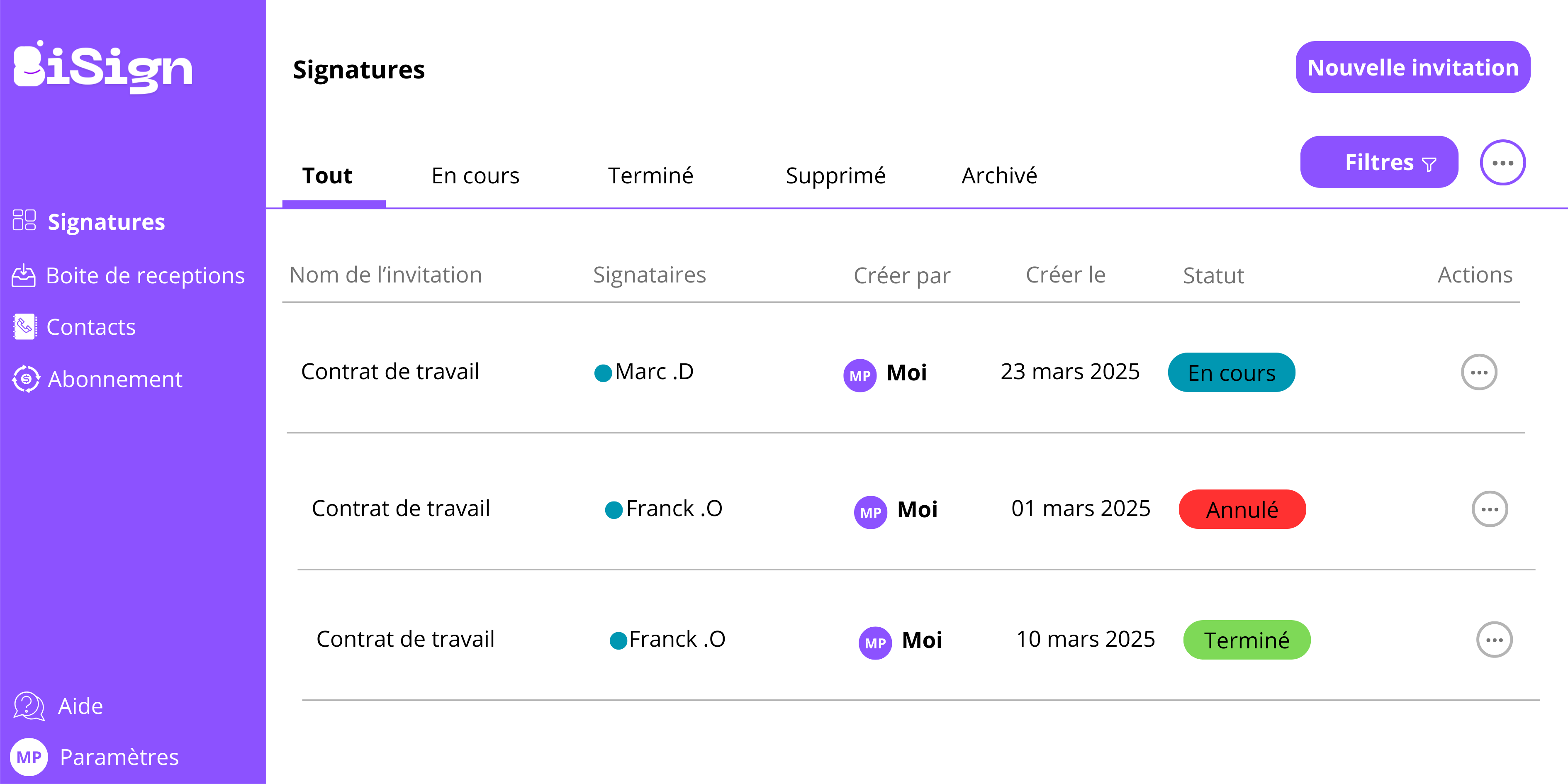 Interface de signature électronique BiSign